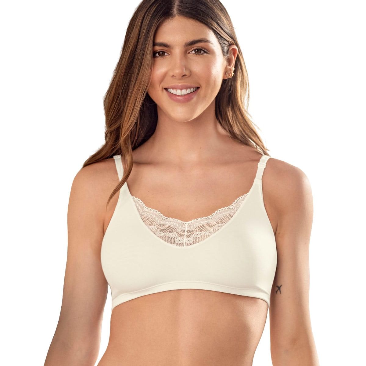 LEONISA - Bralette con detalles de encaje en escote y espalda 091093 Perla