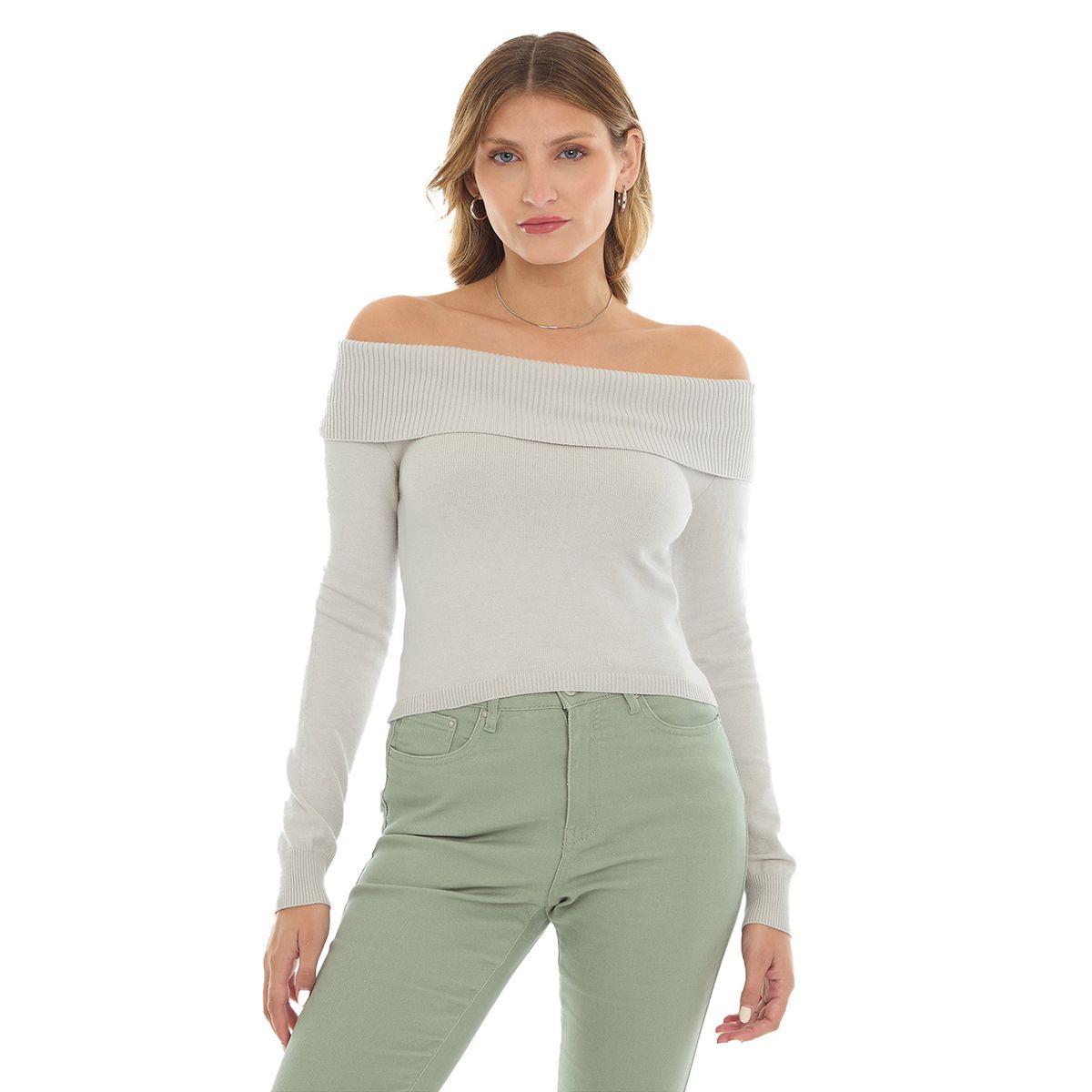 FASHION'S PARK - Sweater Mujer Bardot Gris Perla Fashion's Park