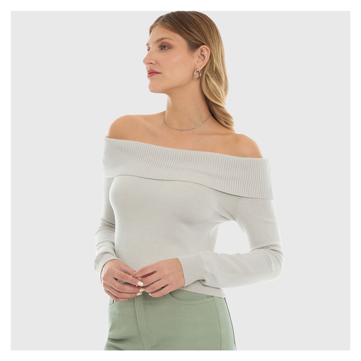FASHION'S PARK - Sweater Mujer Bardot Gris Perla Fashion's Park