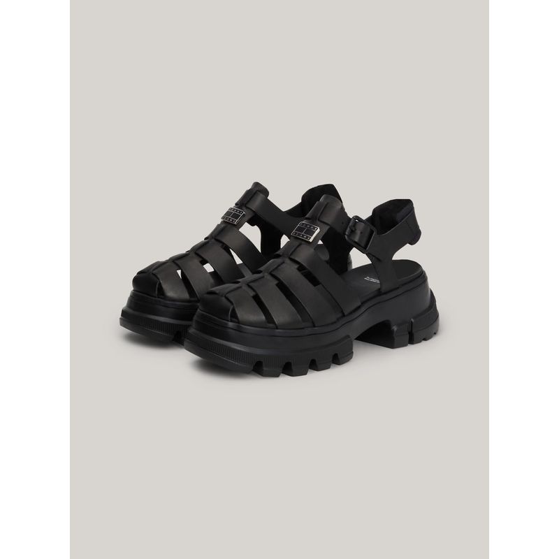 TOMMY HILFIGER - Sandalia Chunky De Cuero Negro Tommy Hilfiger