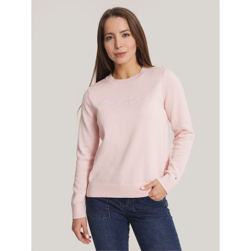 TOMMY HILFIGER - Sweater Solid Con Logo Rosado Tommy Hilfiger.