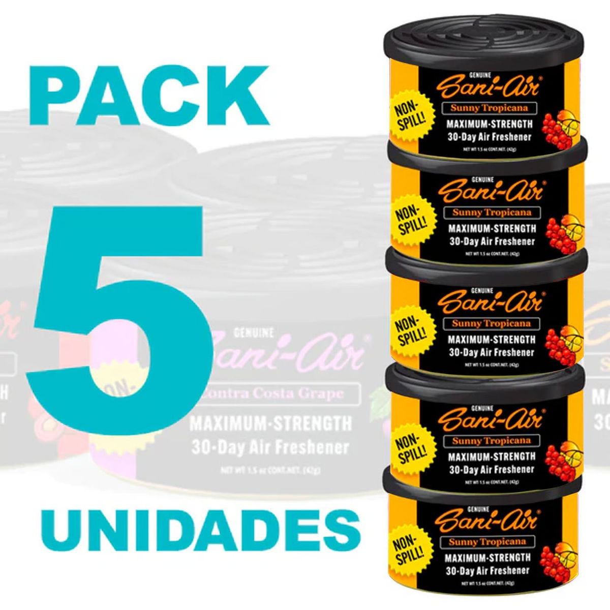 GENERICO - Pack Sani Air Spill Proof 5 Latas Aromaticas Para Auto