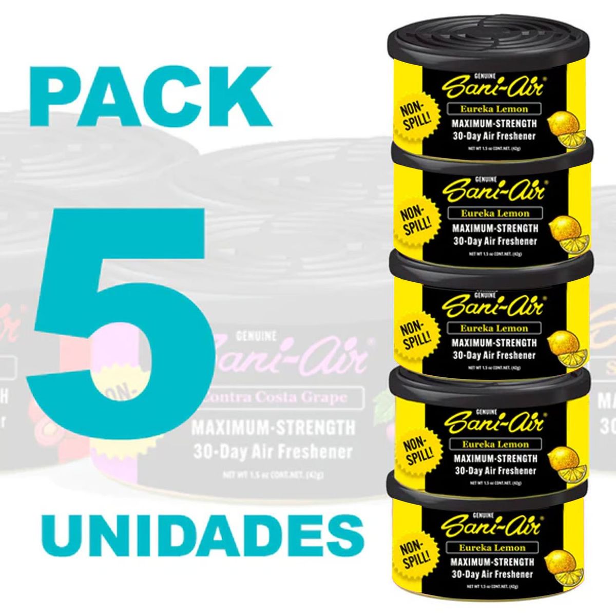 GENERICO - Pack Sani Air Spill Proof 5 Latas Aromaticas Para Auto