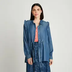 LORENZO DI PONTTI - Tapado Azul Oscuro Manga Larga Cuello Camisero