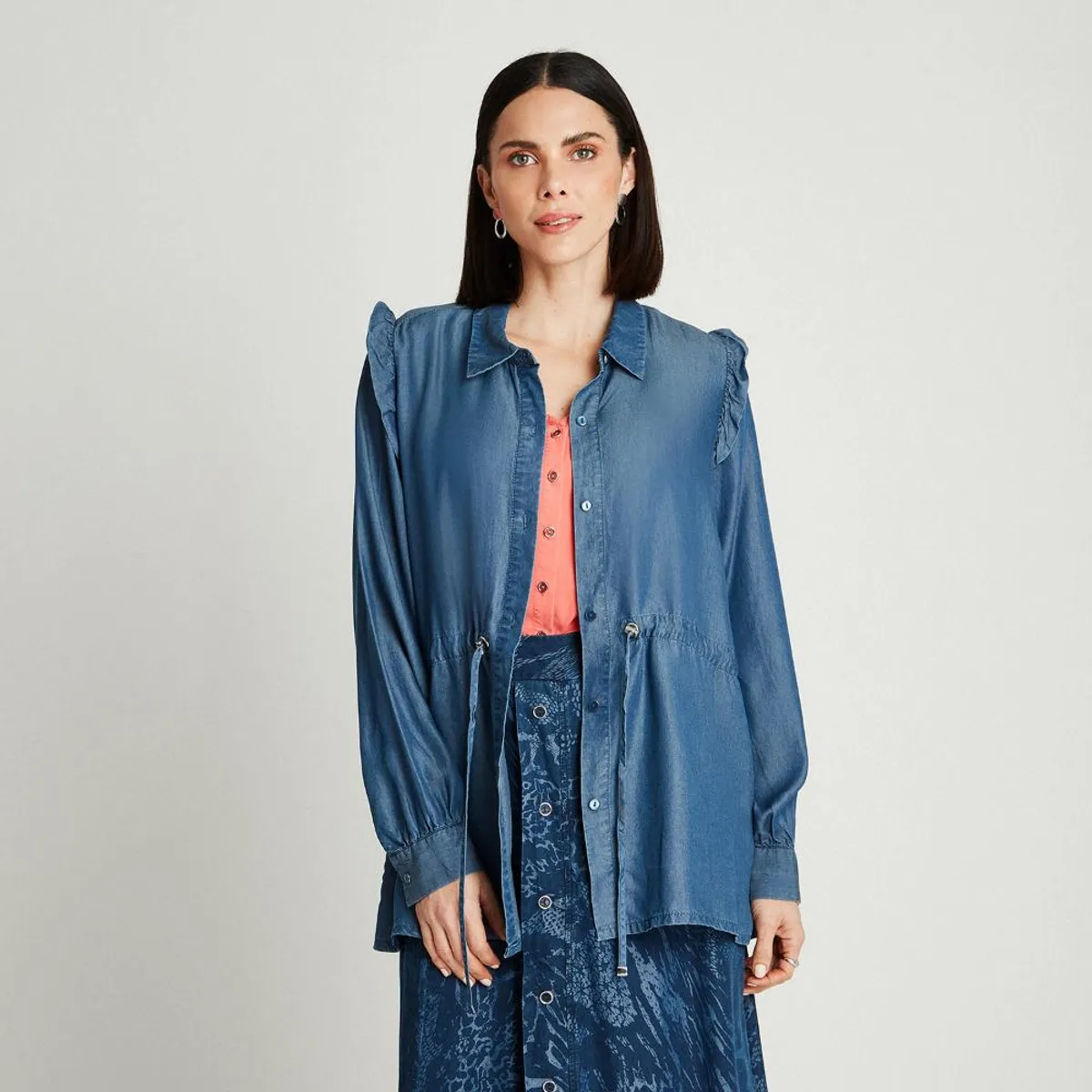 LORENZO DI PONTTI - Tapado Azul Oscuro Manga Larga Cuello Camisero LORENZO DI PONTTI