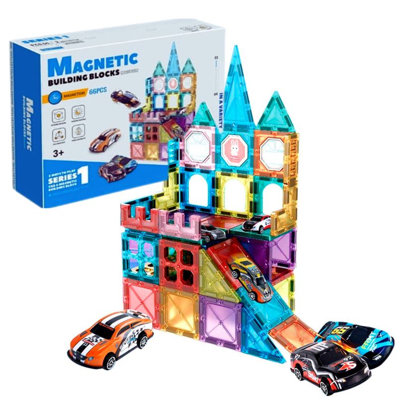 JUMP KIDS - Bloques magnéticos 66 Pieza Pista de Carrera Para Niño