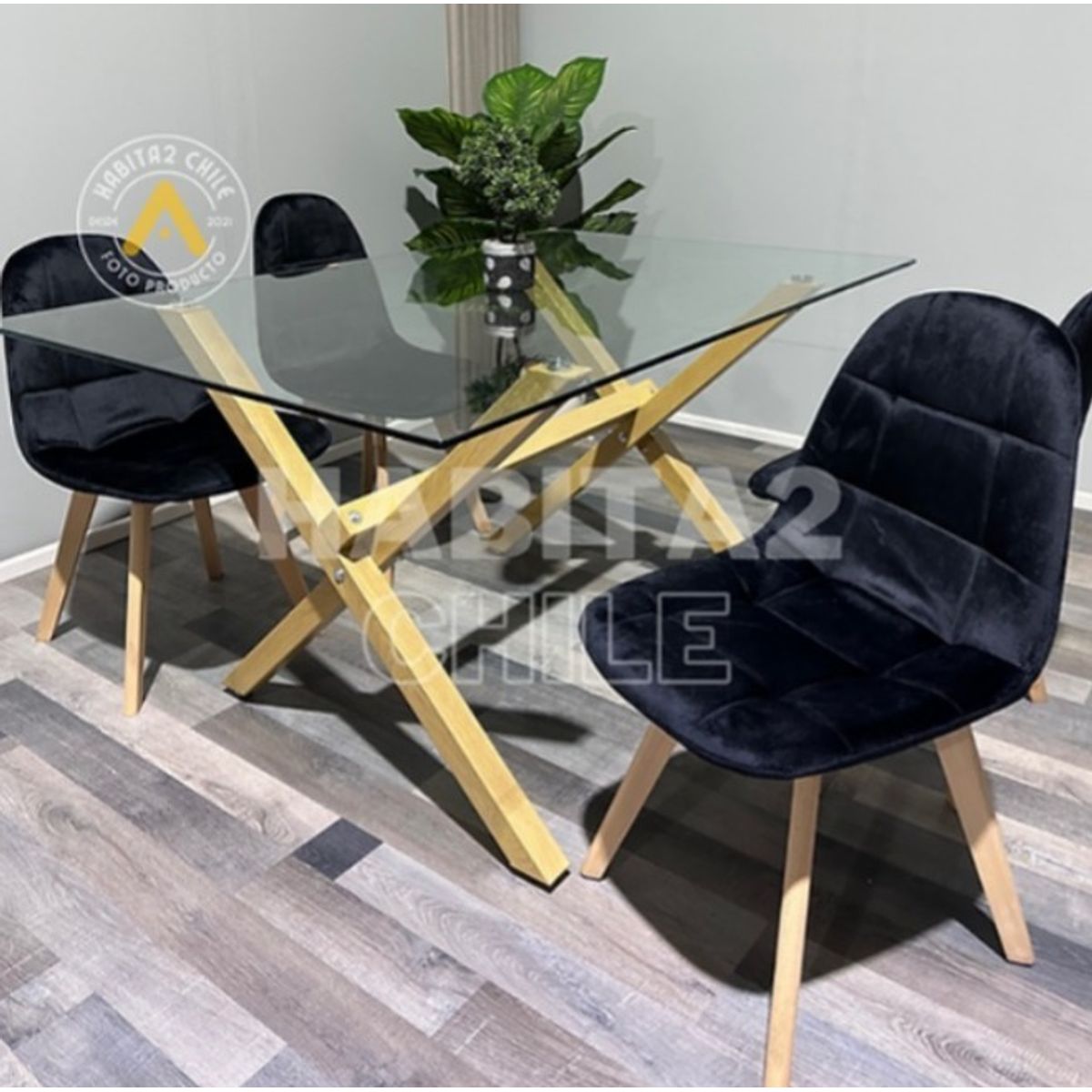 GENERICO - Comedor Capitoné X Terciopelo Beige - 4 Puestos