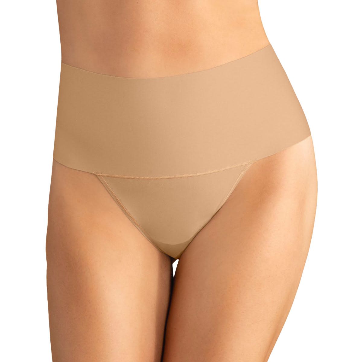 LEONISA - Calzón faja colaless con fajón ancho de control fuerte tiro alto 092046 Café Medio