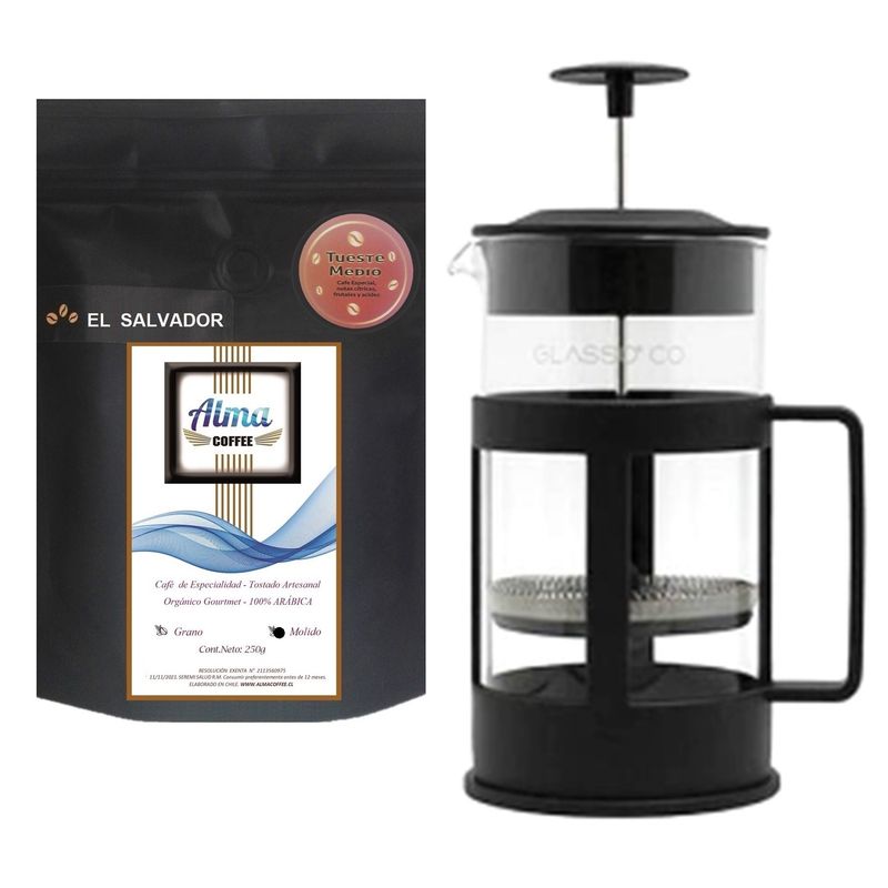 GENERICO - Cafetera Francesa 1 Litro + Café Especialidad El Salvador