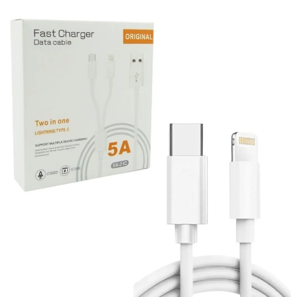 OEM - CABLE USB 2 EN 1 USB A TYPE -C LIGHTNING 5A FAST CHARGE 1M