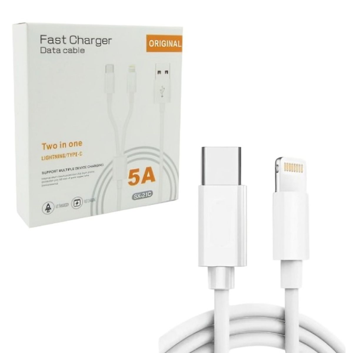 OEM - CABLE USB 2 EN 1 USB A TYPE -C LIGHTNING 5A FAST CHARGE 1M