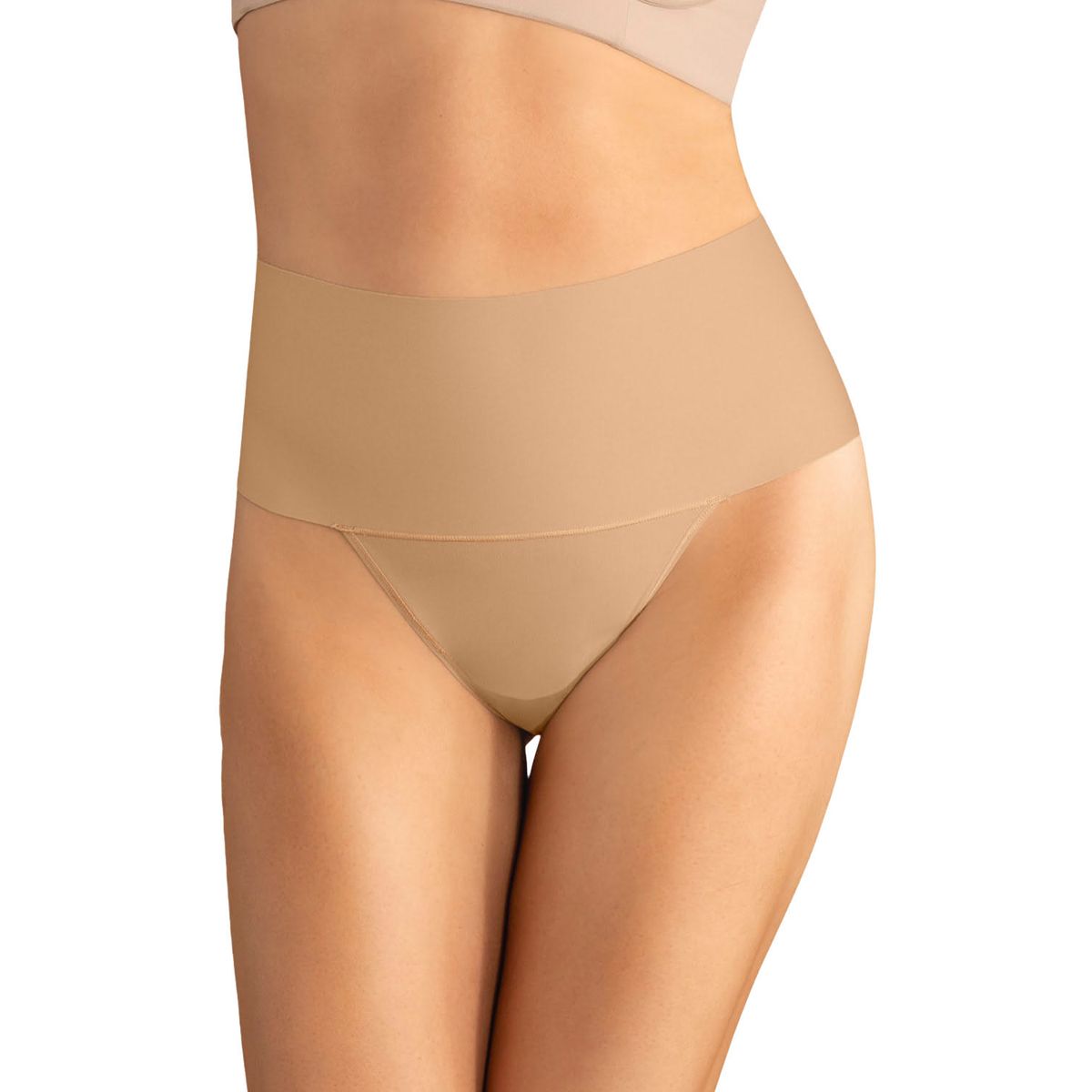 LEONISA - Calzón faja colaless con fajón ancho de control fuerte tiro alto 092046 Café Medio