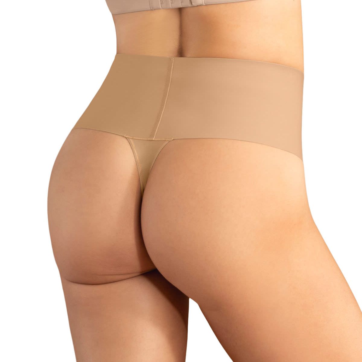 LEONISA - Calzón faja colaless con fajón ancho de control fuerte tiro alto 092046 Café Medio