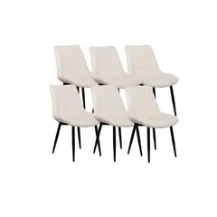 GENERICO - Pack 6 Sillas de Comedor Macron Terciopelo Beige patas Negras