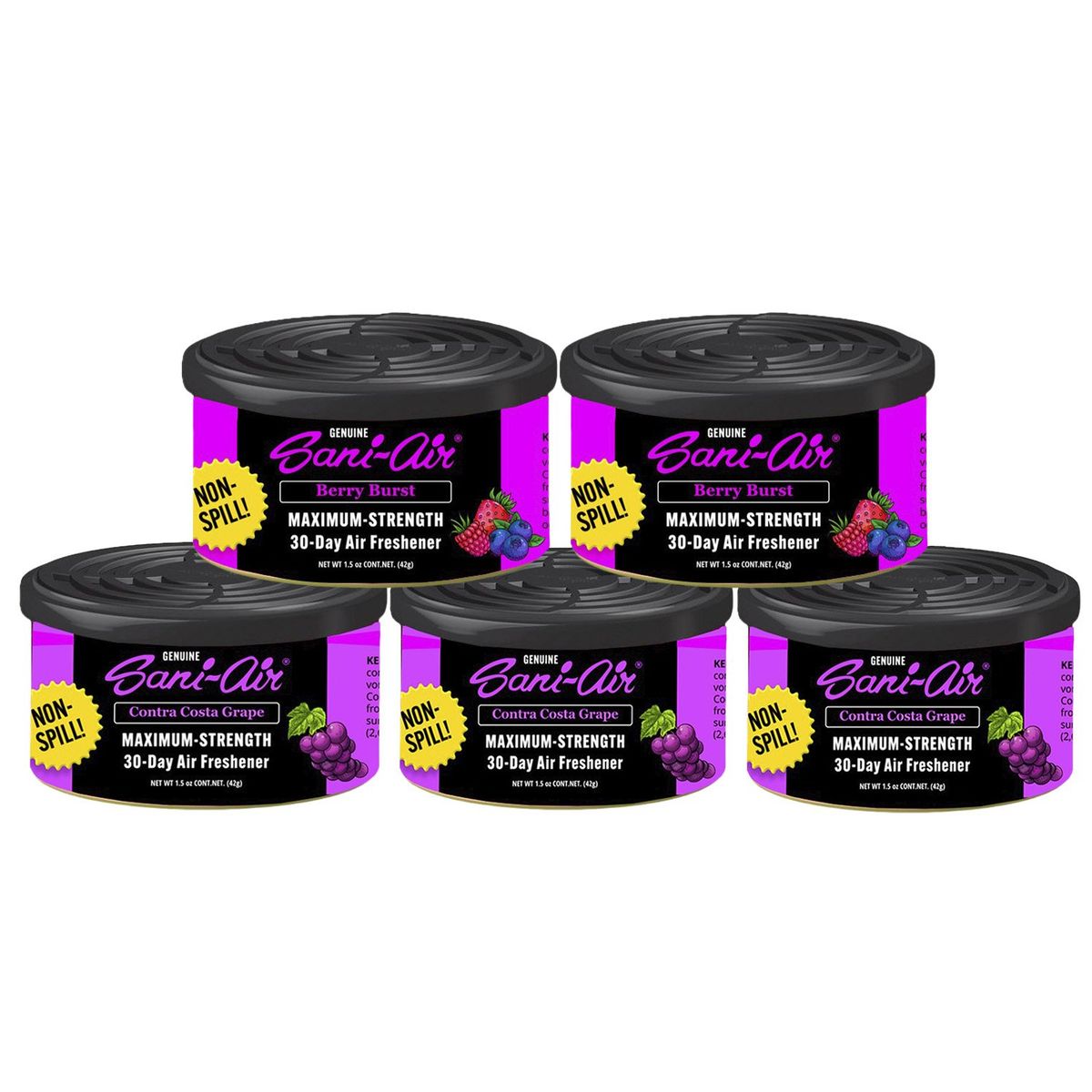 SANI AIR - Pack Sani Air Spill Proof 5 Latas Aromaticas Para Auto