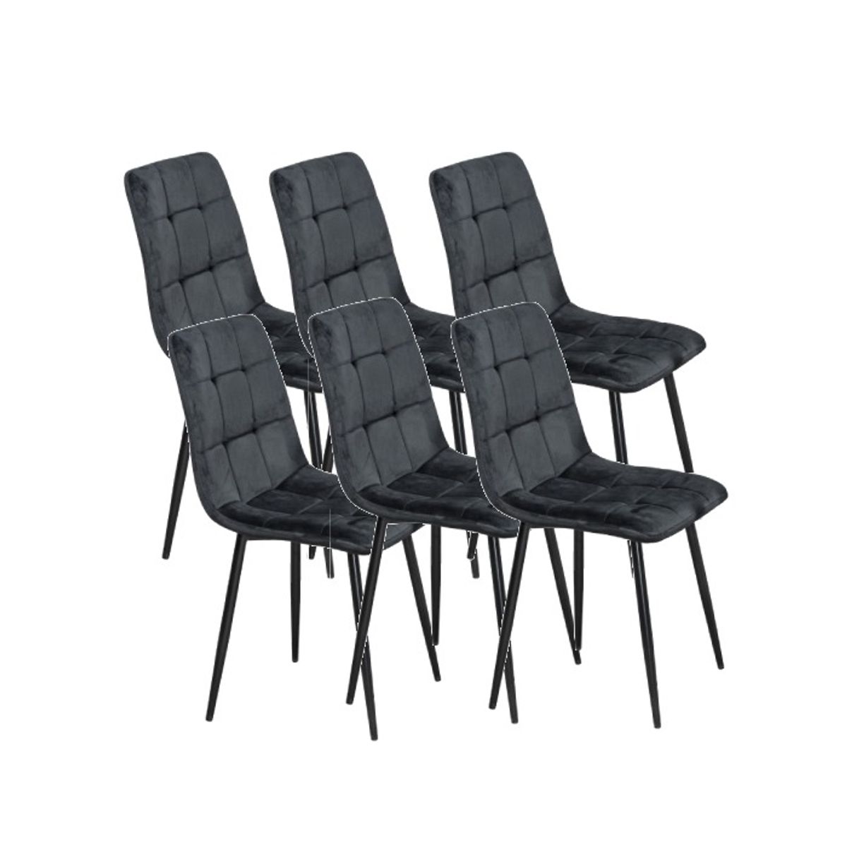 GENERICO - Pack 6 Sillas de Comedor Macron Terciopelo Negras patas Negras