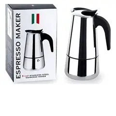 GENERICO - Cafetera Italiana Espresso De Acero Inoxidable 4 Tazas Color Gris