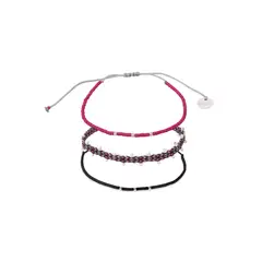 ZAZU - Pack Pulseras Telar Mostacillas de Plata y Mostacillas Negras y Fucsia