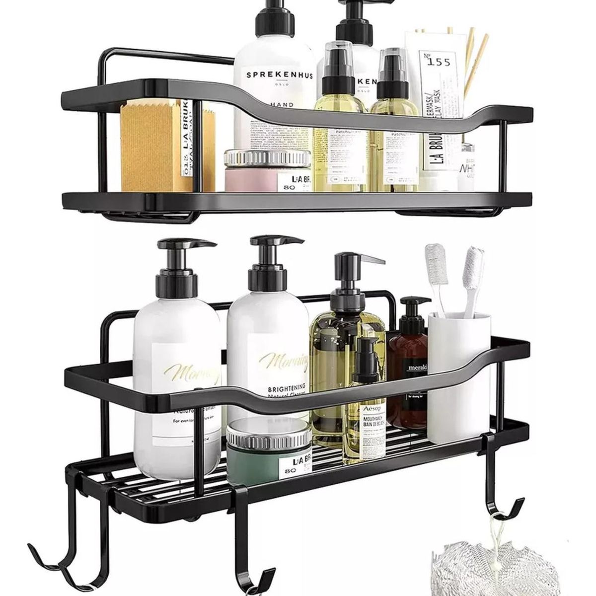 IMPORTCLICK - Organizador Ducha Baño Adhesivo 2 Repisas 13x31x7.5 CM Negro IMPORTCLICK