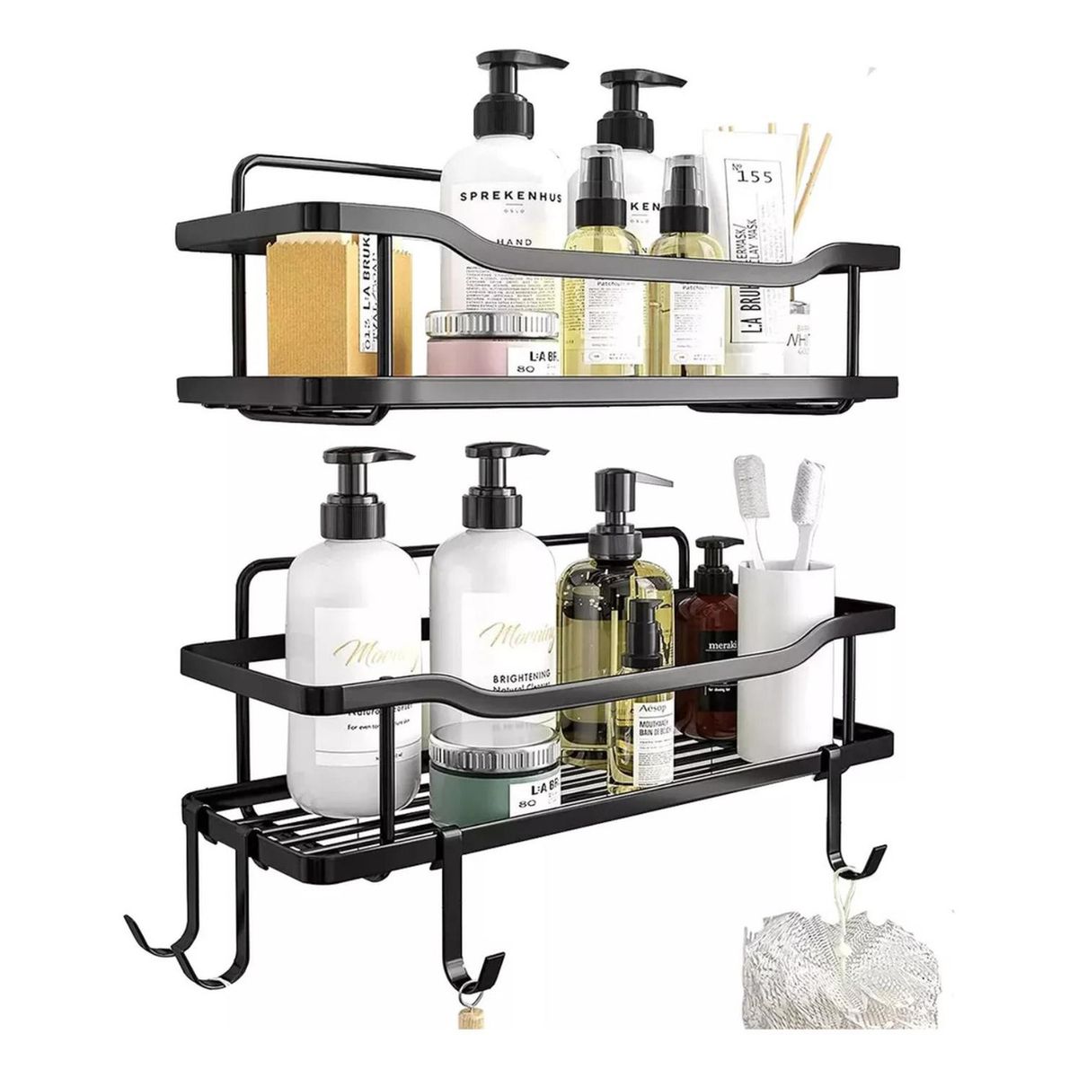 IMPORTCLICK - Organizador Ducha Baño Adhesivo 2 Repisas 13x31x7.5 CM Negro IMPORTCLICK