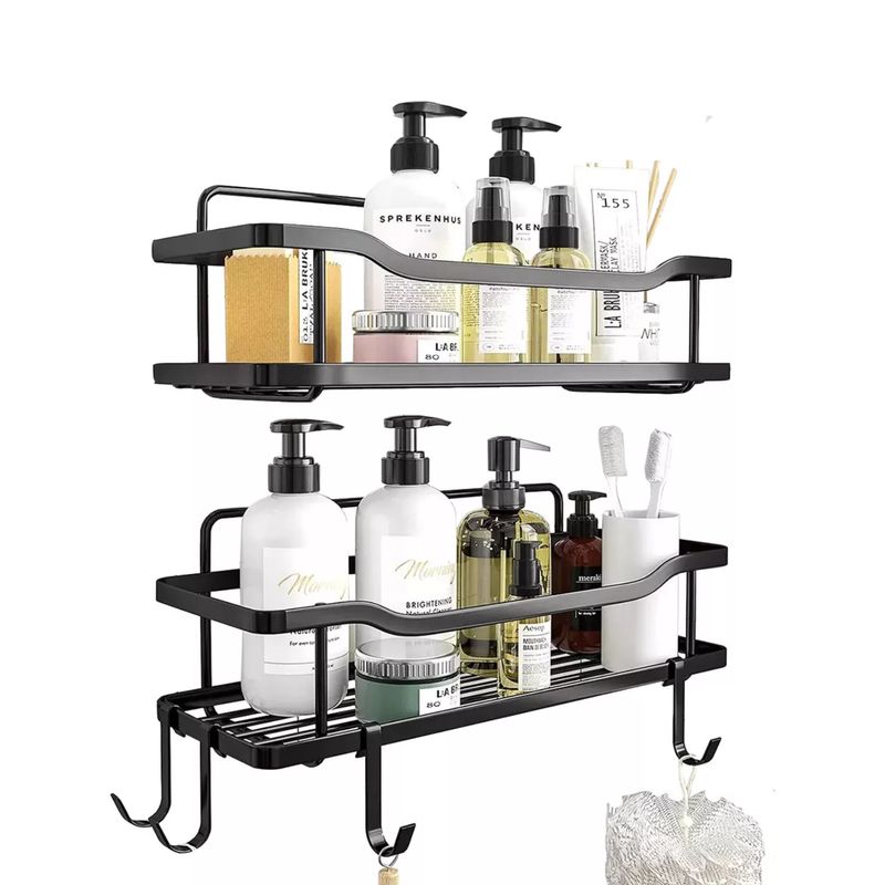 IMPORTCLICK - Organizador Ducha Baño Adhesivo 2 Repisas 13x31x7.5 CM Negro IMPORTCLICK