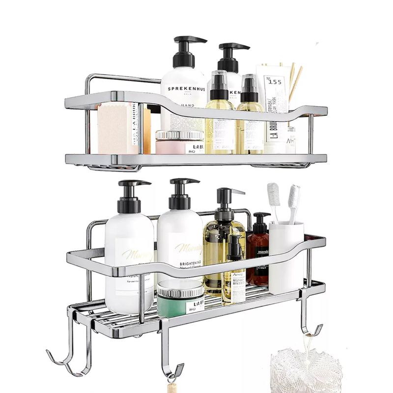 IMPORTCLICK - Organizador Ducha Baño Adhesivo 2 Repisas 13x31x7.5 CM Gris IMPORTCLICK
