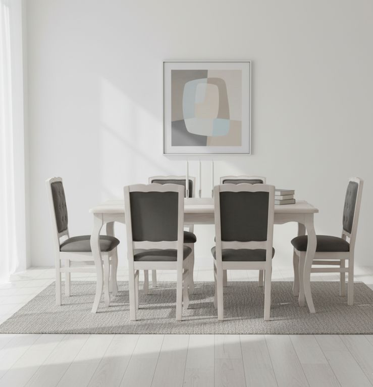 COMEDOR 6 Sillas NORMANDO 90x160 Respaldo Tapizado gris