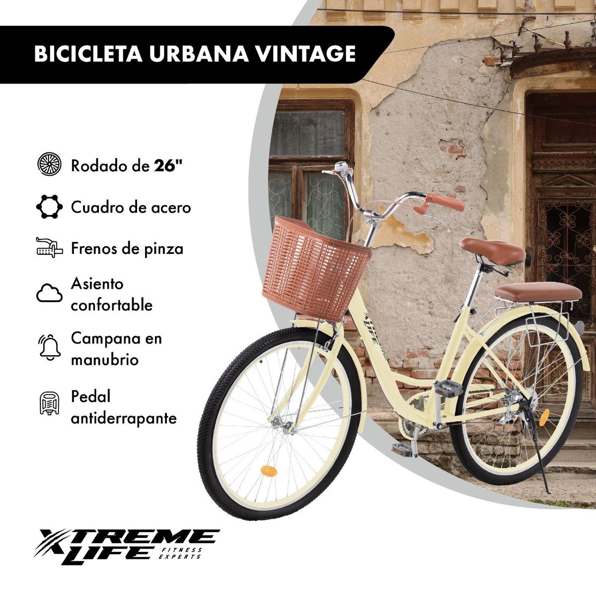 LUMAX - Bicicleta de Paseo Vintage Urbana Aro 26 para Mujer Beige