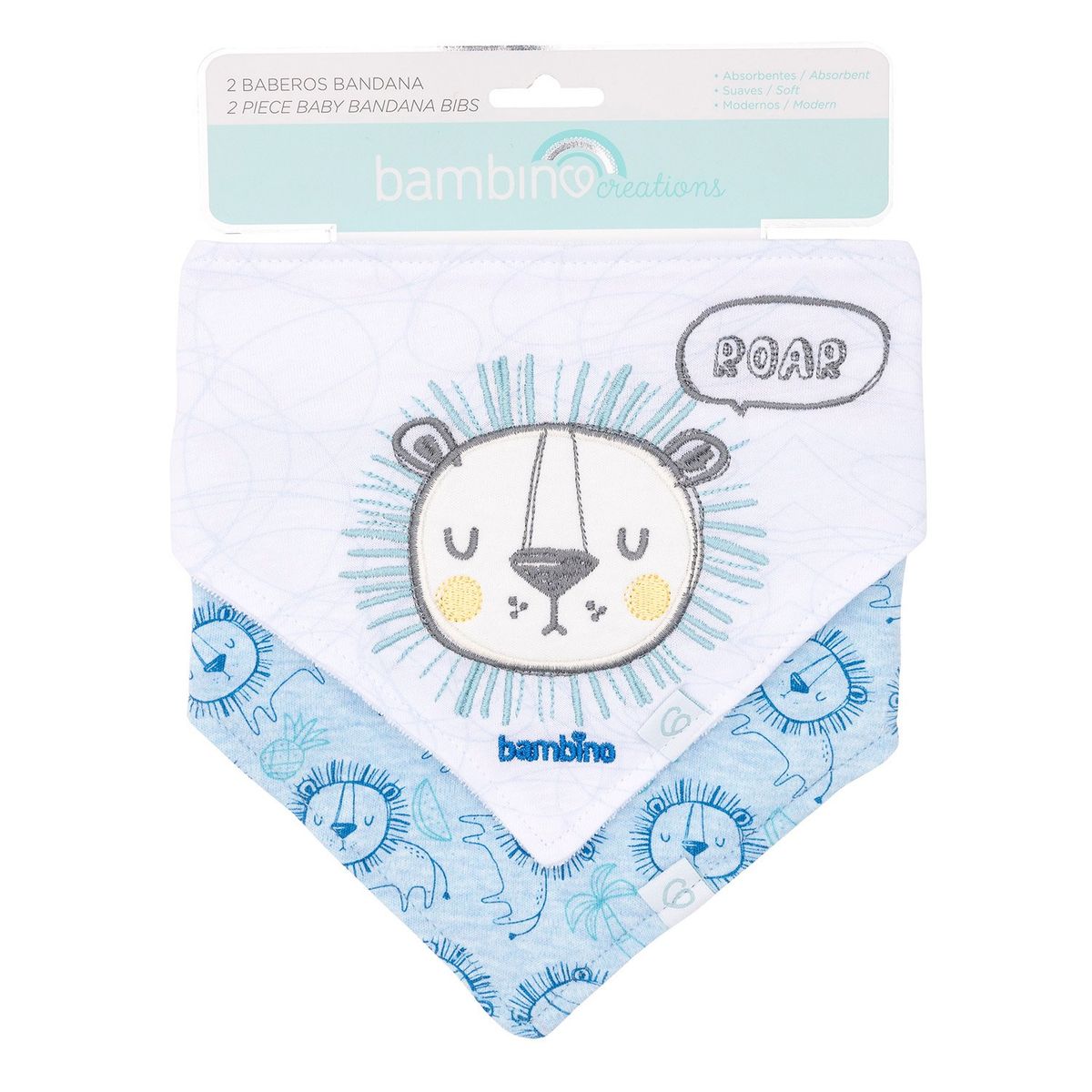 BAMBINO - Set 2 Babero Bandana Blanco Leon Niño