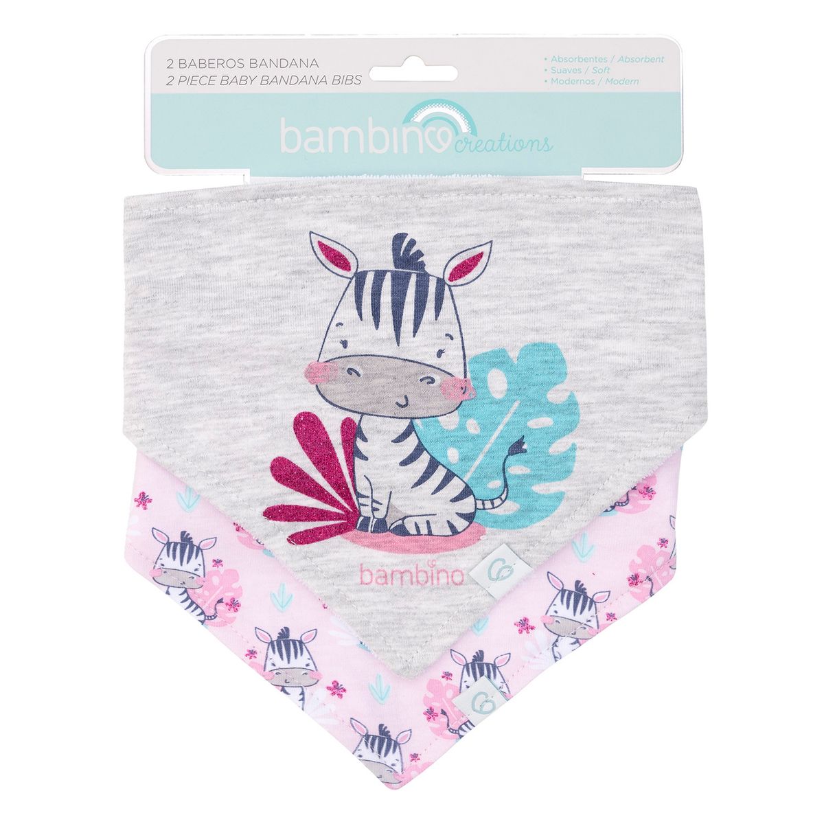 BAMBINO - Set 2 Babero Bandana Rosado Cebra Niña