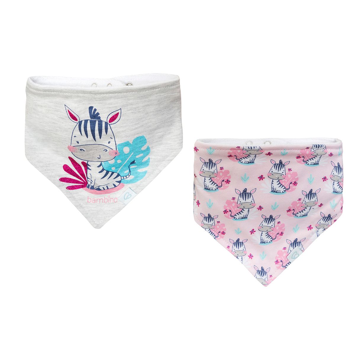 BAMBINO - Set 2 Babero Bandana Rosado Cebra Niña