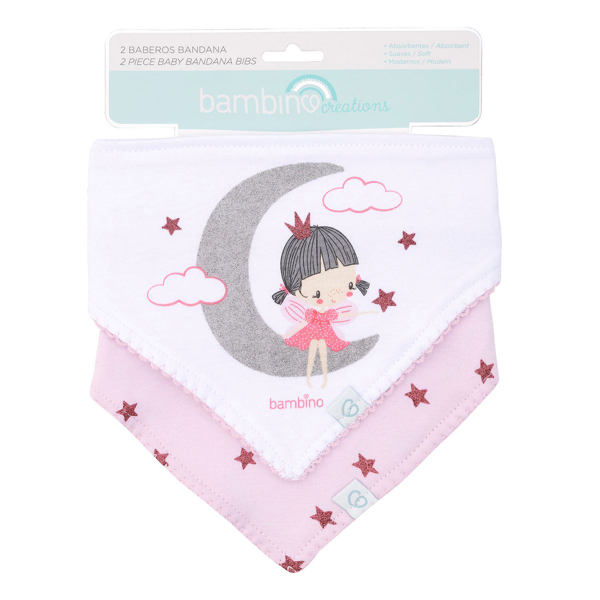 BAMBINO - Set 2 Babero Bandana Gris Niña Luna