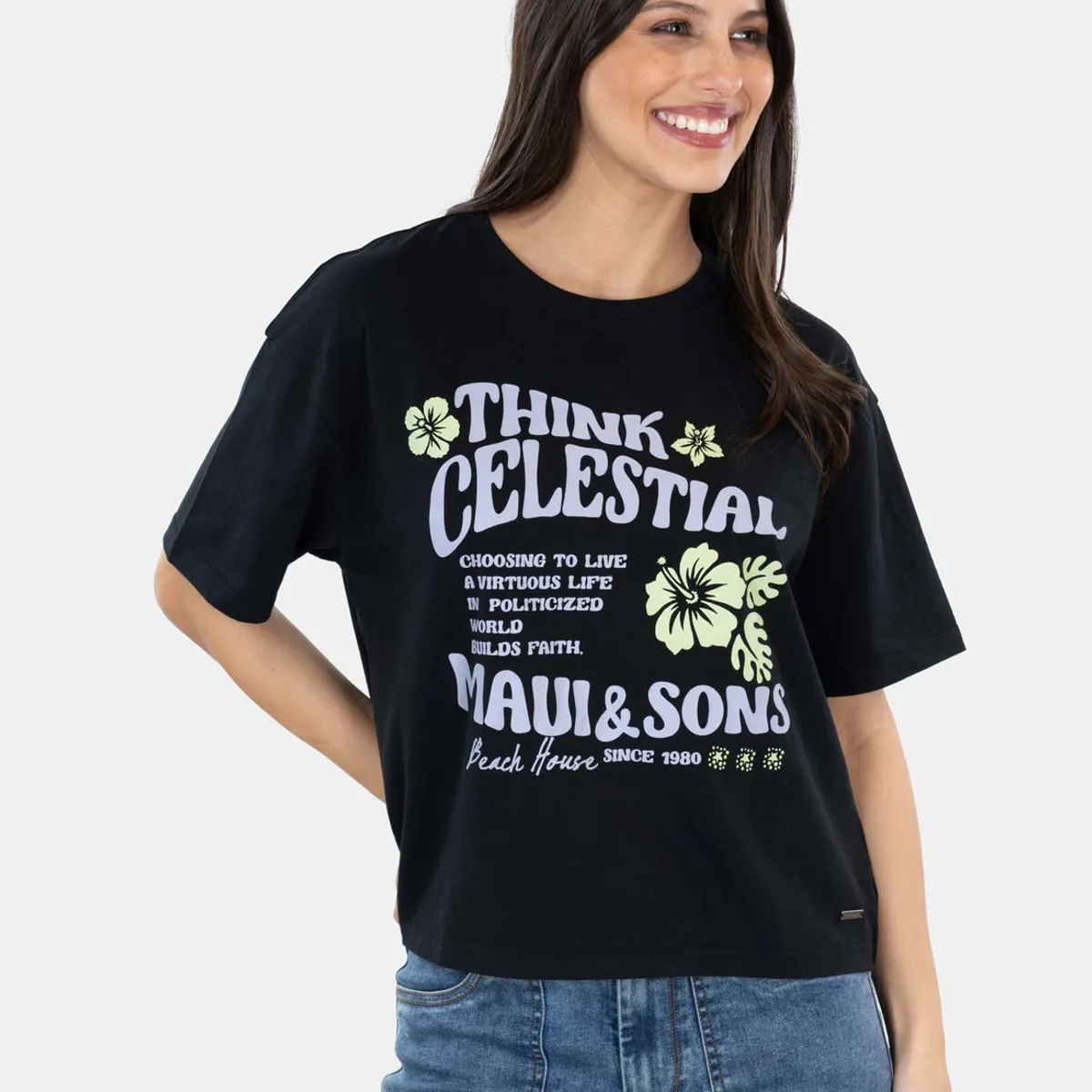 MAUI AND SONS - Polera MC Think Celestial Negro Mujer Maui And Sons