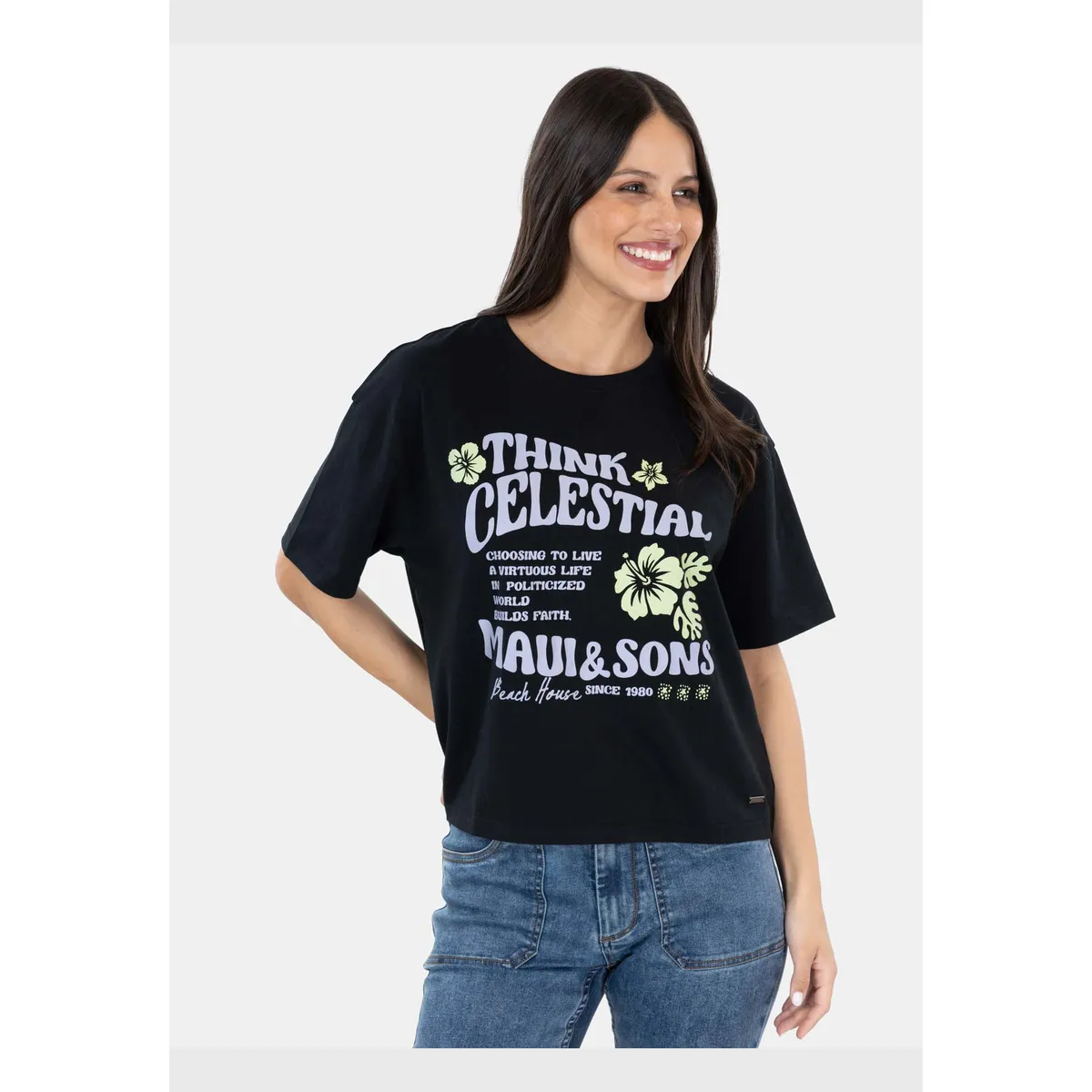 MAUI AND SONS - Polera MC Think Celestial Negro Mujer Maui And Sons