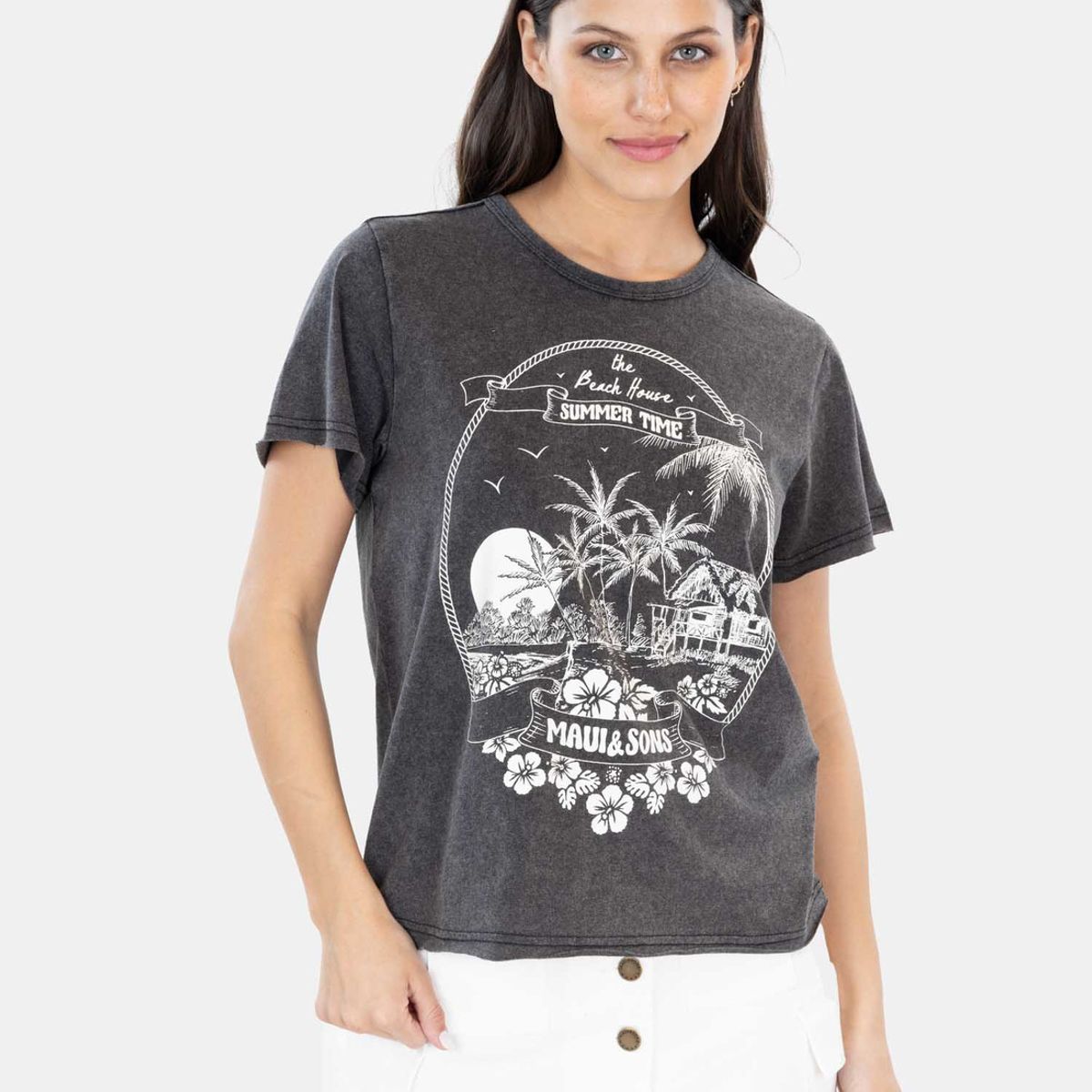 MAUI AND SONS - Polera MC Beach House Negro Mujer Maui And Sons