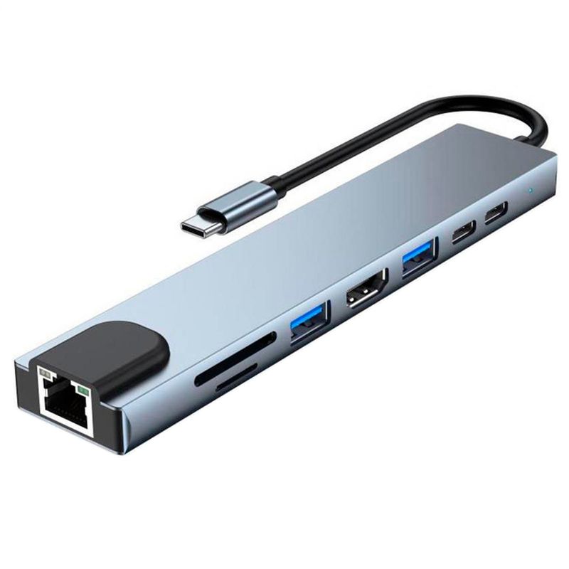 JOIGO - Adaptador USB-C 8 En 1 HDMI+Usb+UsbC+SD+TF+PD+Lan