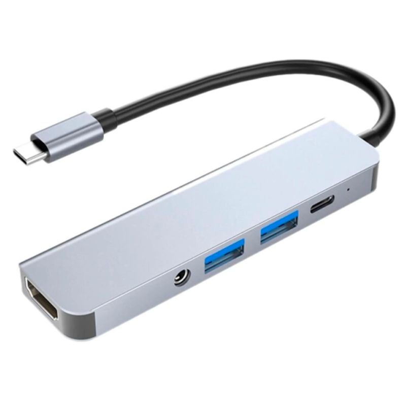 JOIGO - Adaptador USB-C 5 En 1 HDMI 4k+Usb2.+Usb3.0+Pd+Aux