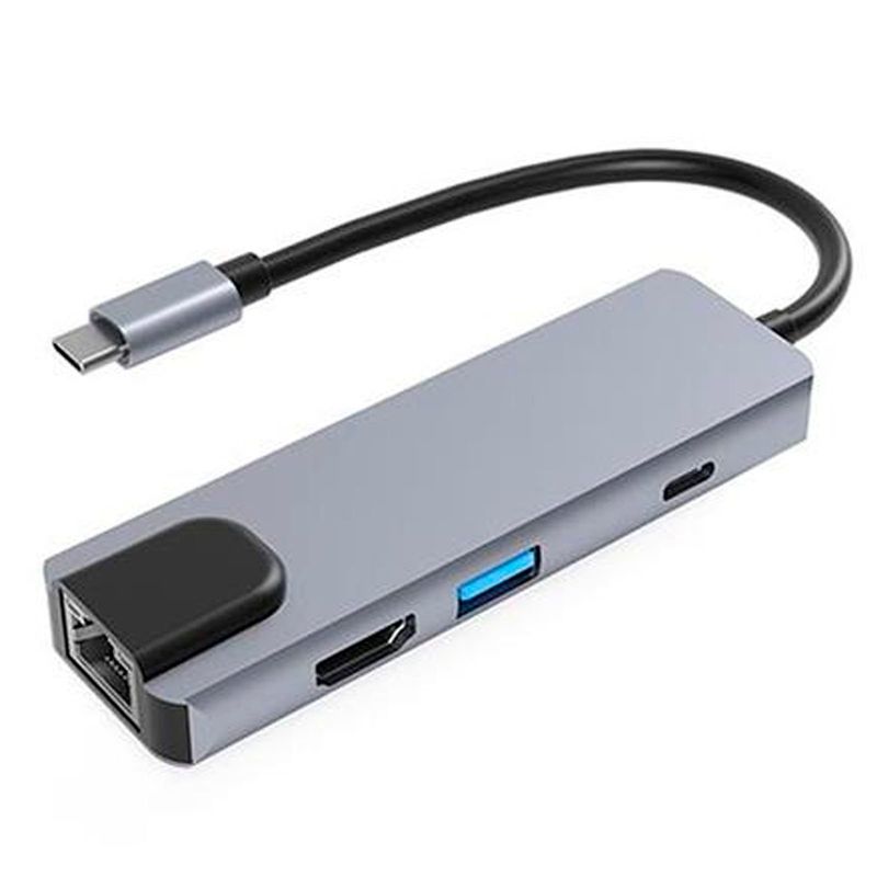 JOIGO - Adaptador USB-C 6 En 1 HDMI 4k + Usb3.0 + LAN + SD+TF+PD