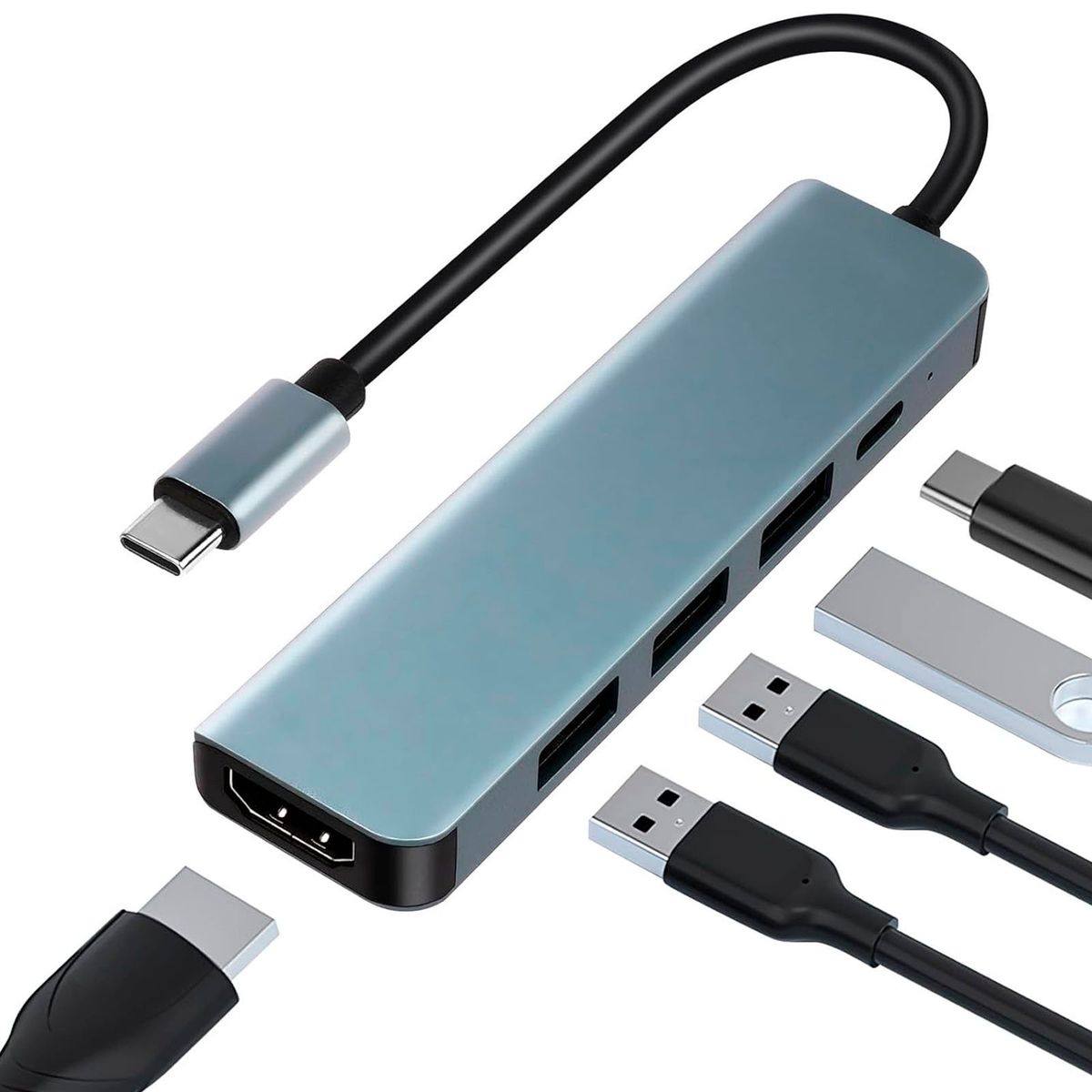MOTOMO - Adaptador USB-C 5 En 1 HD Suport 4k+Usb2.+Usb3.+Pd