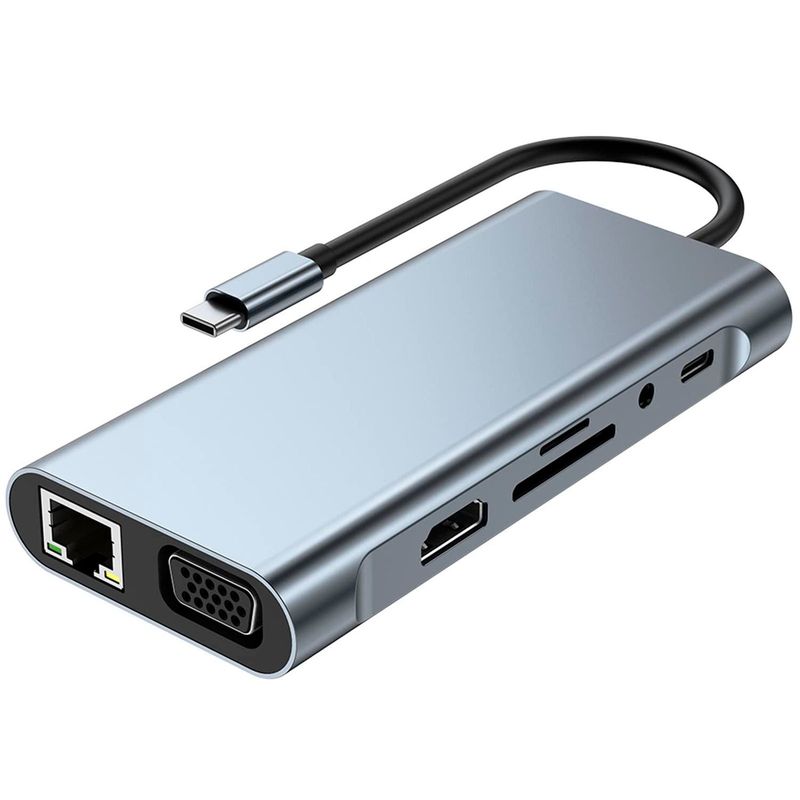 JOIGO - Adaptador Tipo C 11 En 1HDMI+Aux+SD+TF+PD+Lan+VGA