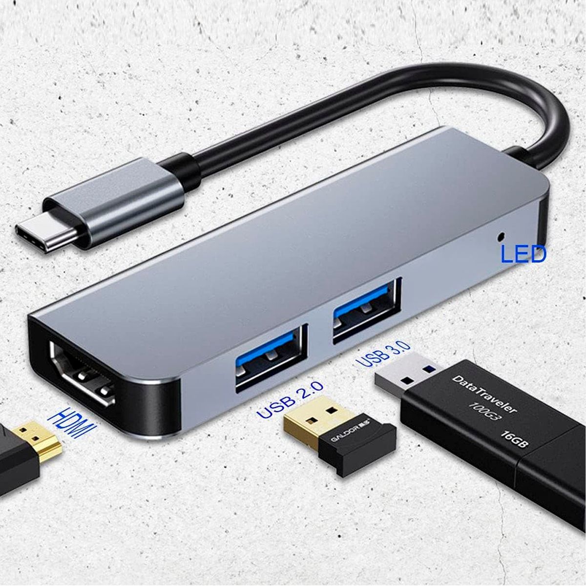 MOTOMO - Adaptador USB-C 3 En 1 Hdtv Suport 4k+Usb2.0+Usb3