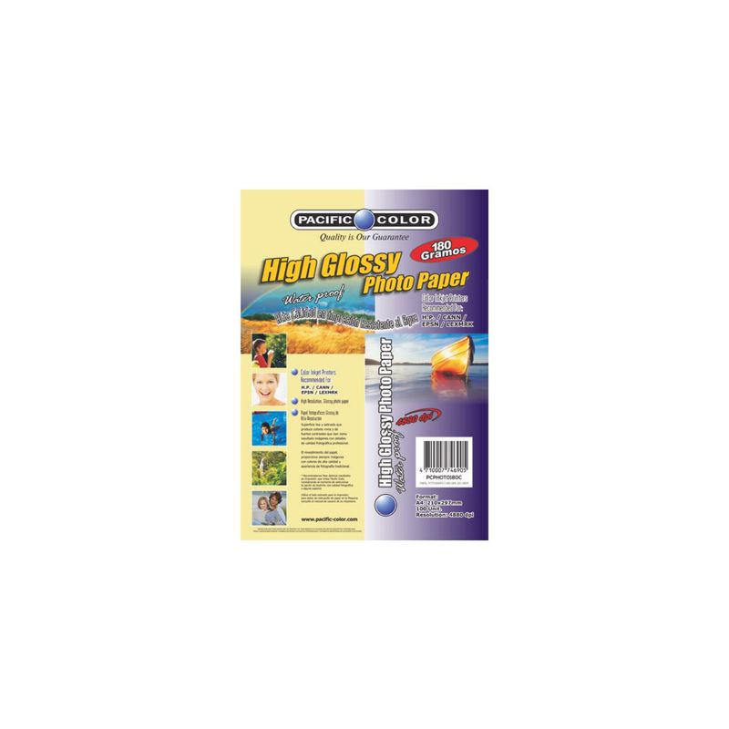 PACIFIC COLOR - 100 Hojas Papel Fotográfico Glossy 180grs A4 - SC