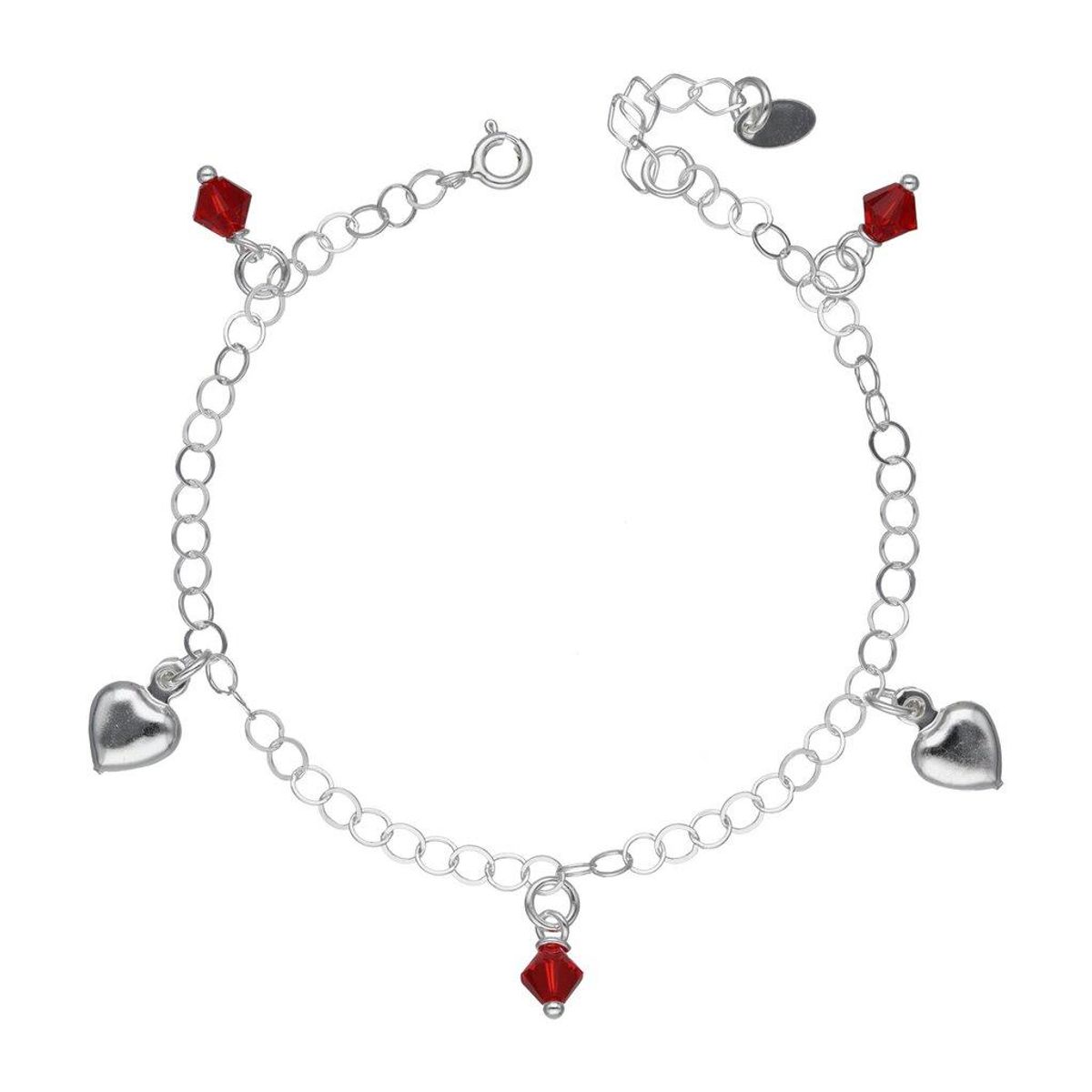 GENERICO - pulsera plata Italiana cristales rojos y corazón