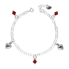GENERICO - Pulsera plata Italiana cristales rojos y corazón