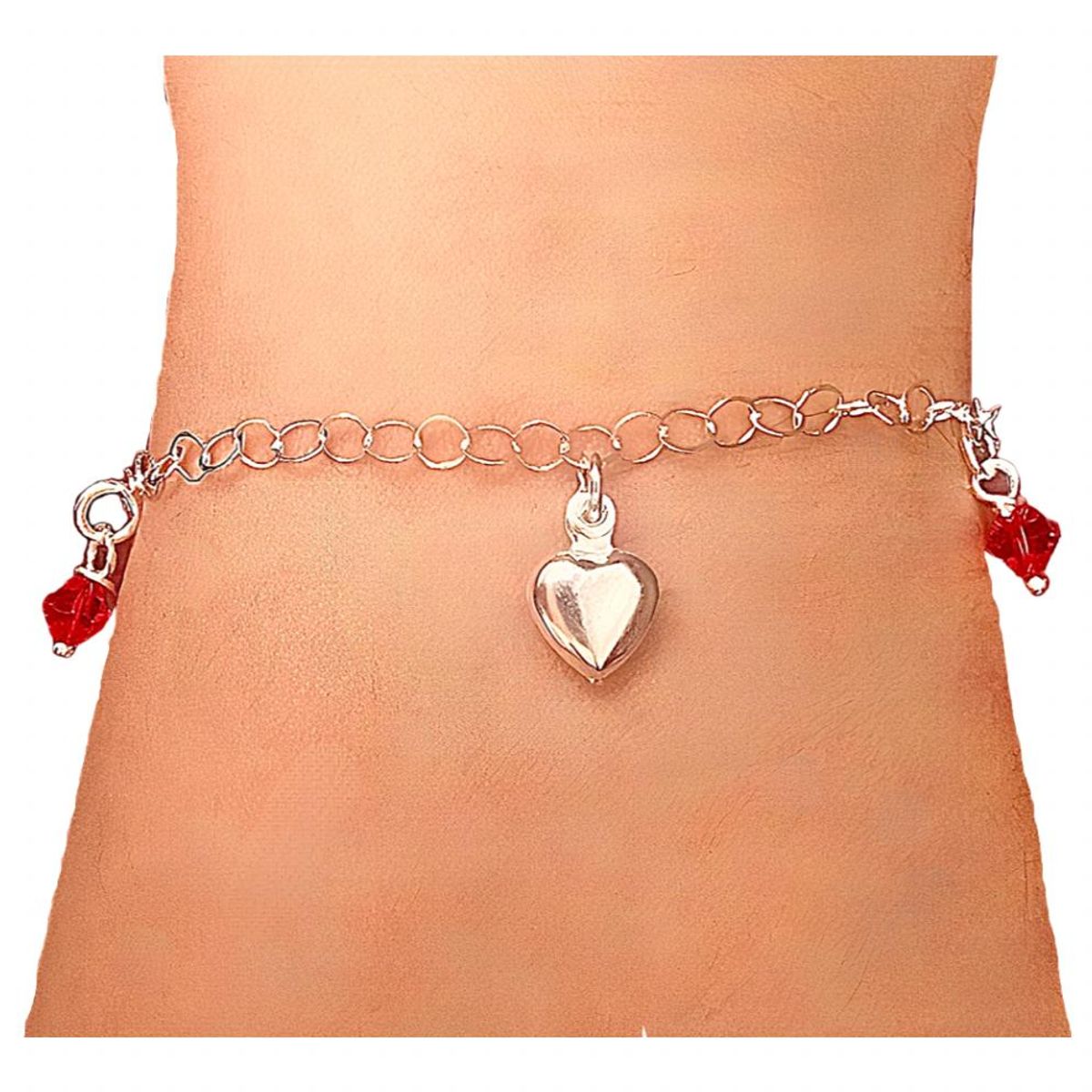 GENERICO - pulsera plata Italiana cristales rojos y corazón