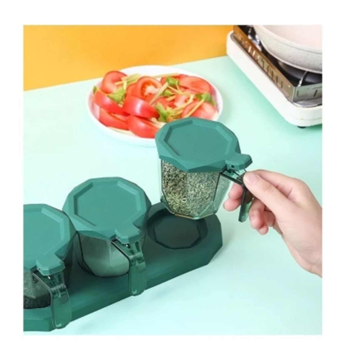 GENERICO - Set 3 Especieros Acrílico con Cuchara Diseño, Azucarero Condimentos