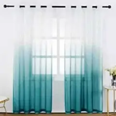 ANGELES DEL HOGAR - Visillos Estilo Degrade Tipo Velo Blanco y Verde Agua