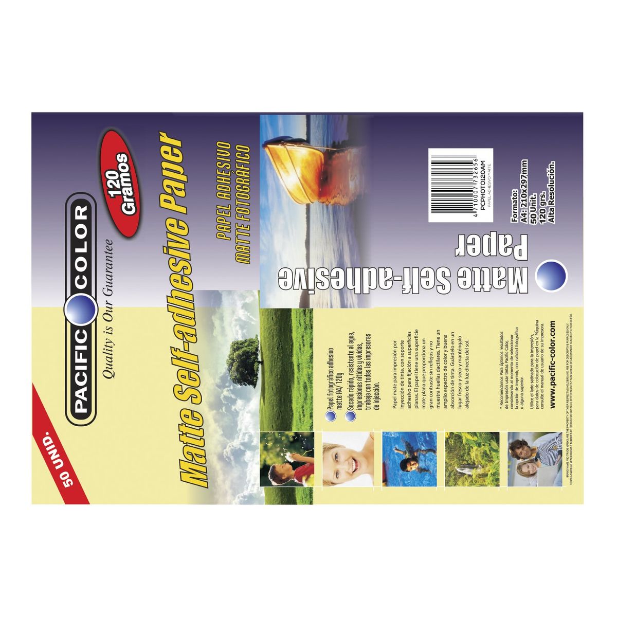 PACIFIC COLOR - 50 Hojas Papel Mate Adhesivo A4 120grs - SC