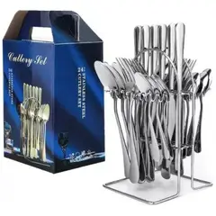 ROZENBERG SPA - Set De Cubiertos 24 Piezas Con Soporte Acero Inoxidable