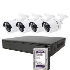 GENERICO - Kit Cctv 4 Cámaras 2 MP con Disco Duro 1 Terabyte 1080P